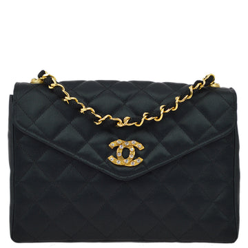 Chanel Black Satin Rhinestone Chain Shoulder Bag