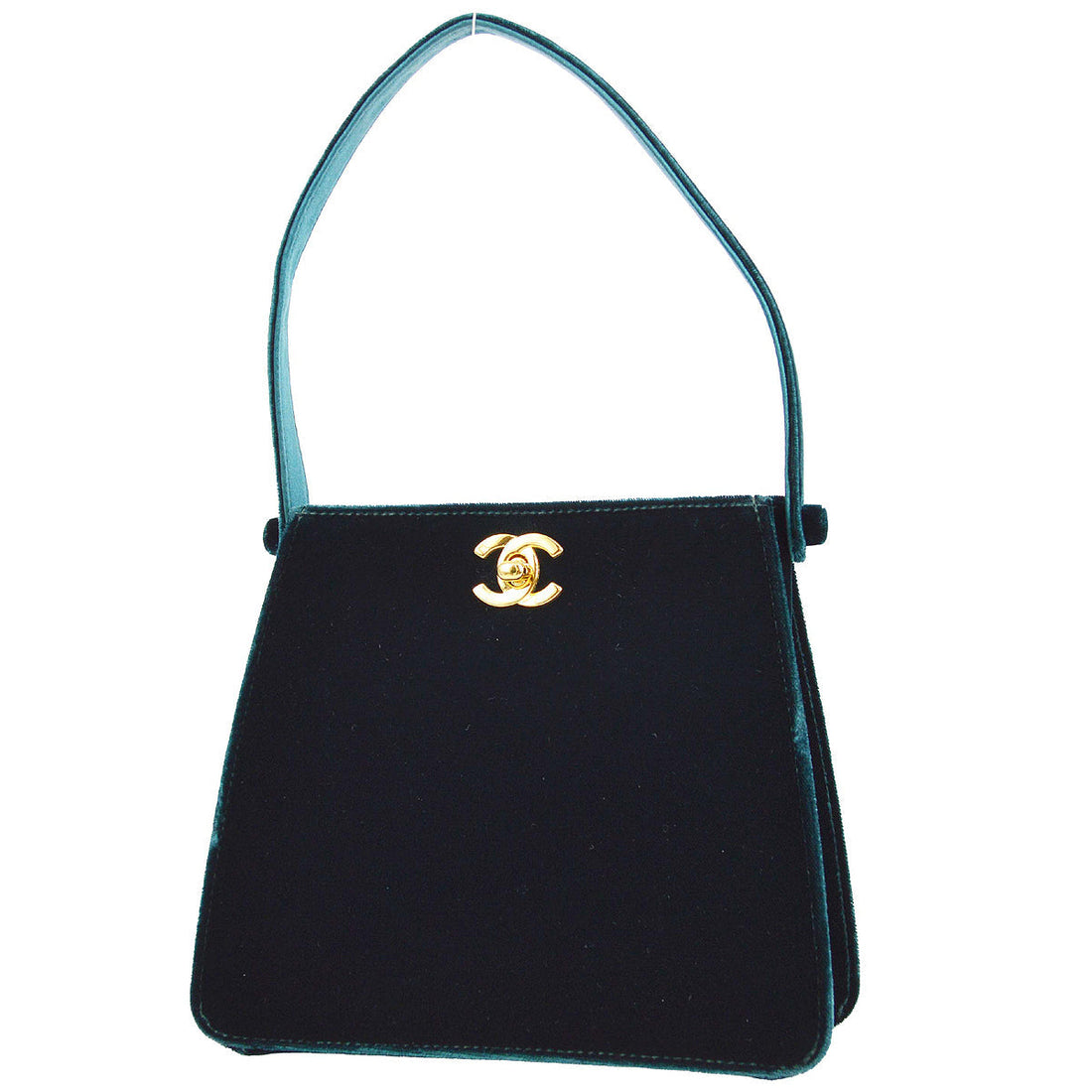 Chanel * Moss Green Velvet Double Sided Turnlock Handbag
