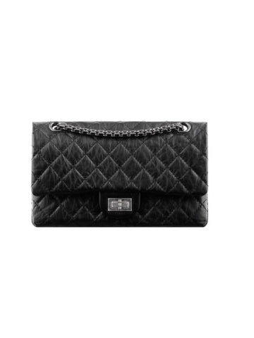 255 Chain  Calfskin Ruthenium  Medium Flap Shoulder Bag Black Chanel