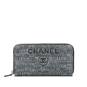 Chanel Long Zip Wallet in Tweed Denim Blue