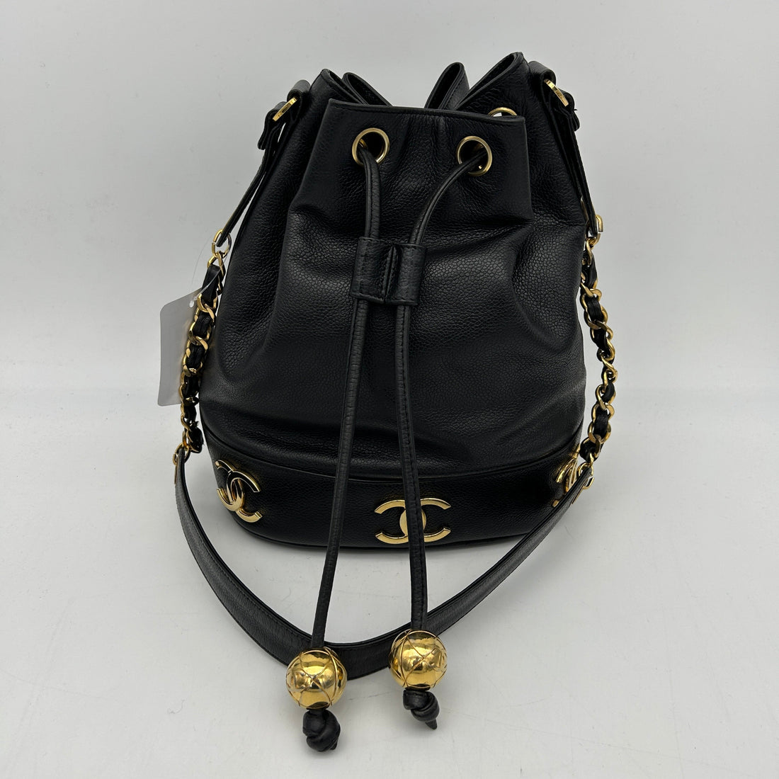 Top Quality Chanel Black Caviar Triple CC Bucket Shoulder Bag Medium