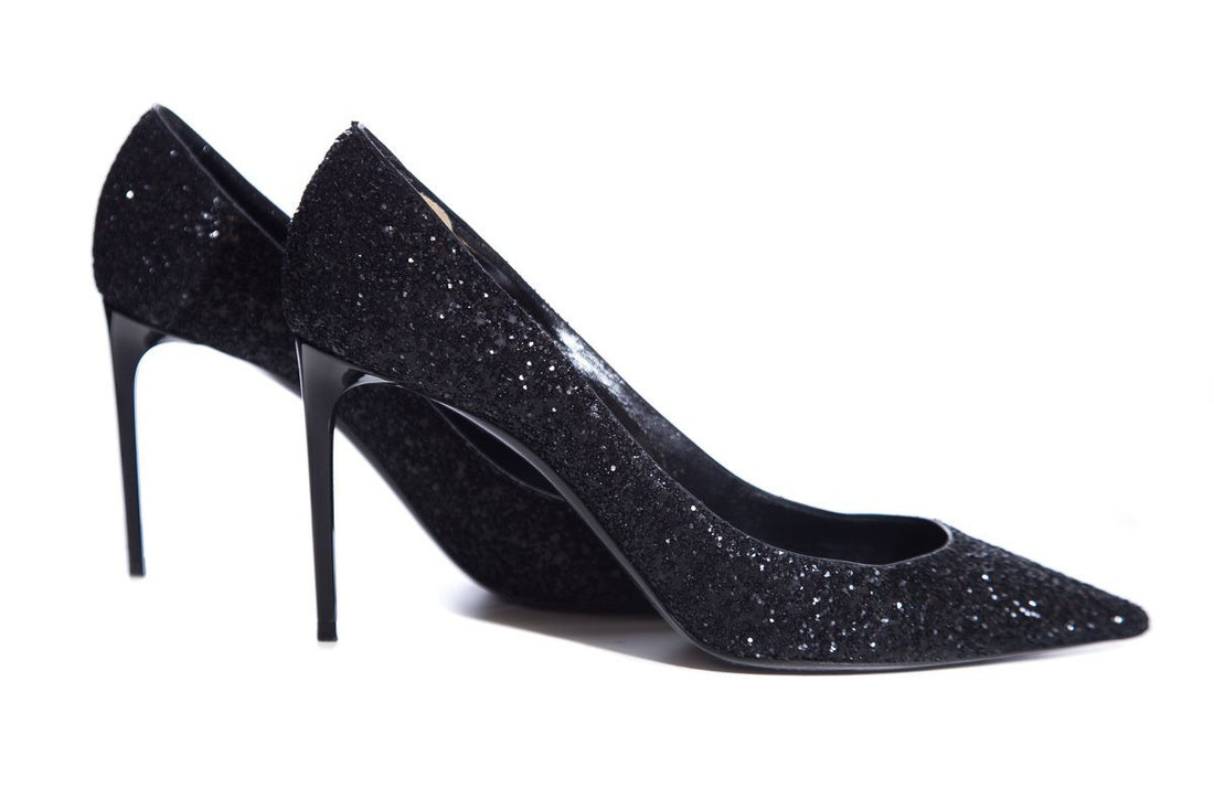 Yves Saint Laurent Black Glitter Zoe Heels SZ 38