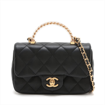 Chanel Mini Matrasse  2WAY Shoulder Bag Top Handle Black G Gold