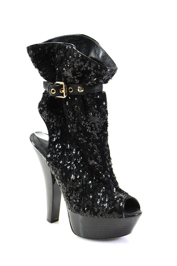 Louis Vuitton Womens Patent Leather Sequin Platform High Heels Black