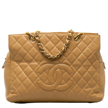 Chanel Tote Shopper Bag in Caviar Leather Beige Ladies