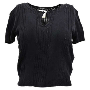 Chanel Short Sleeve Sweater Knit Tops Black 02P #38