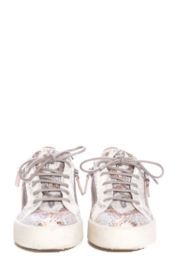 Gippe Zanotti Light Grey & Rose Gold Snake Embossed Sneakers SZ 37