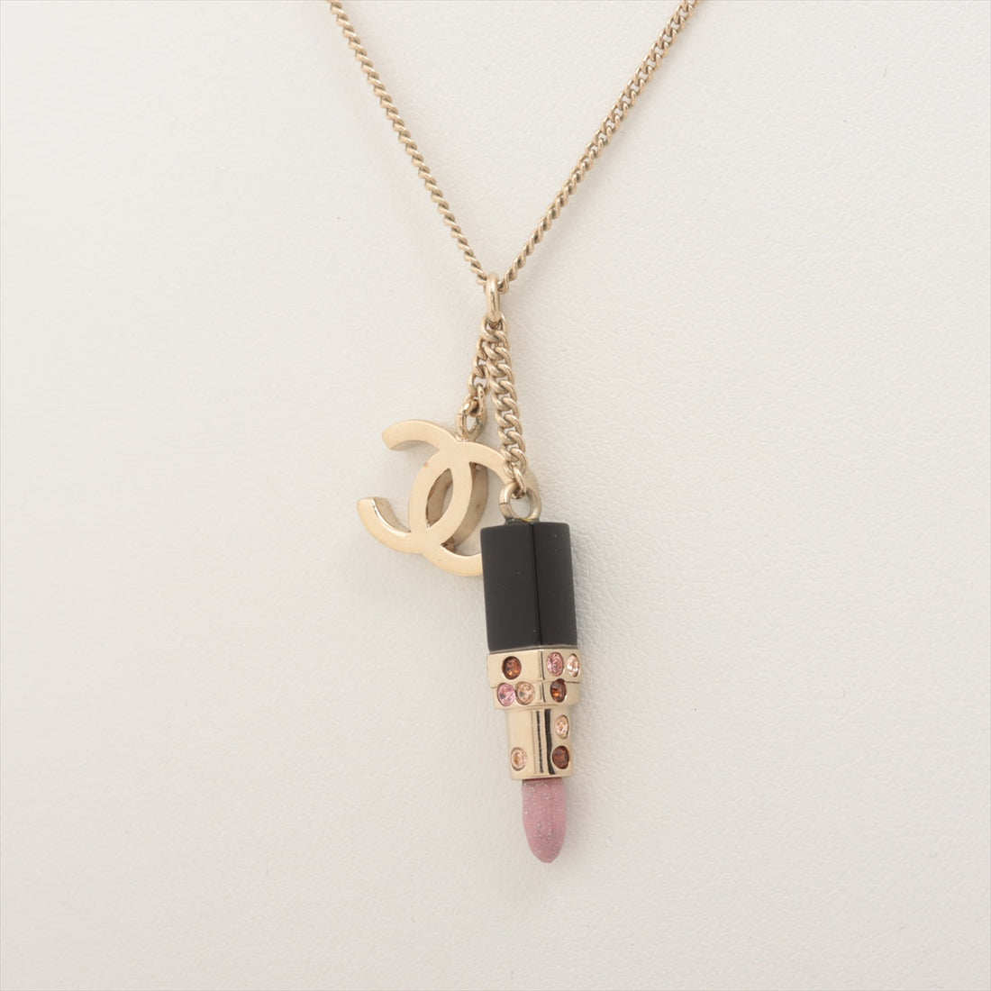 Chanel Coco 08A Necklace GP  Linestone G × Pink Lip Rose Motif