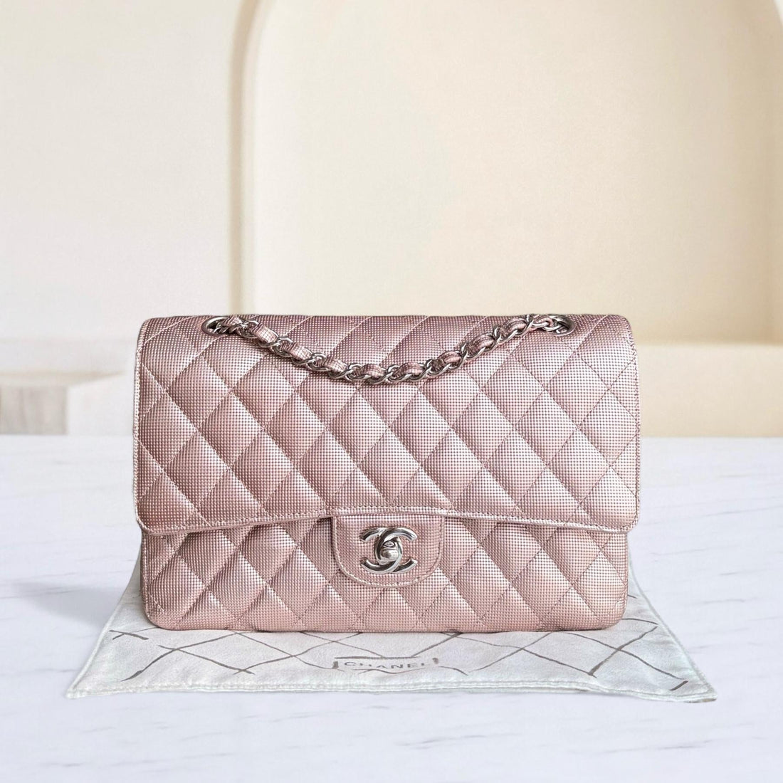 Chanel Classic Flap Medium - Pixelated CalBNkin Metallic Pink Silver Hardware Series 21