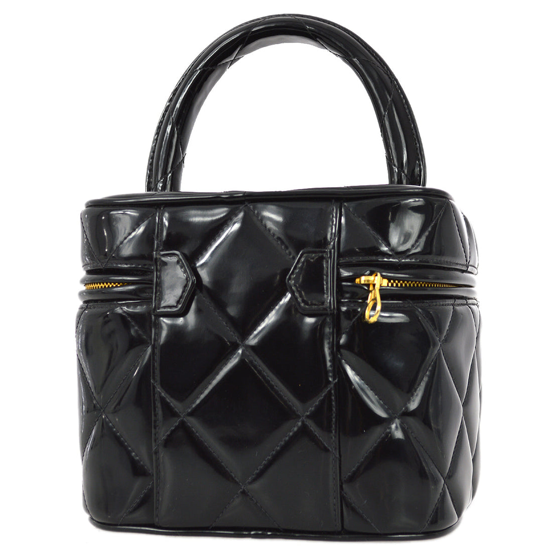 Chanel 1994-1996 Black  Leather Heart Mirror Vanity Handbag