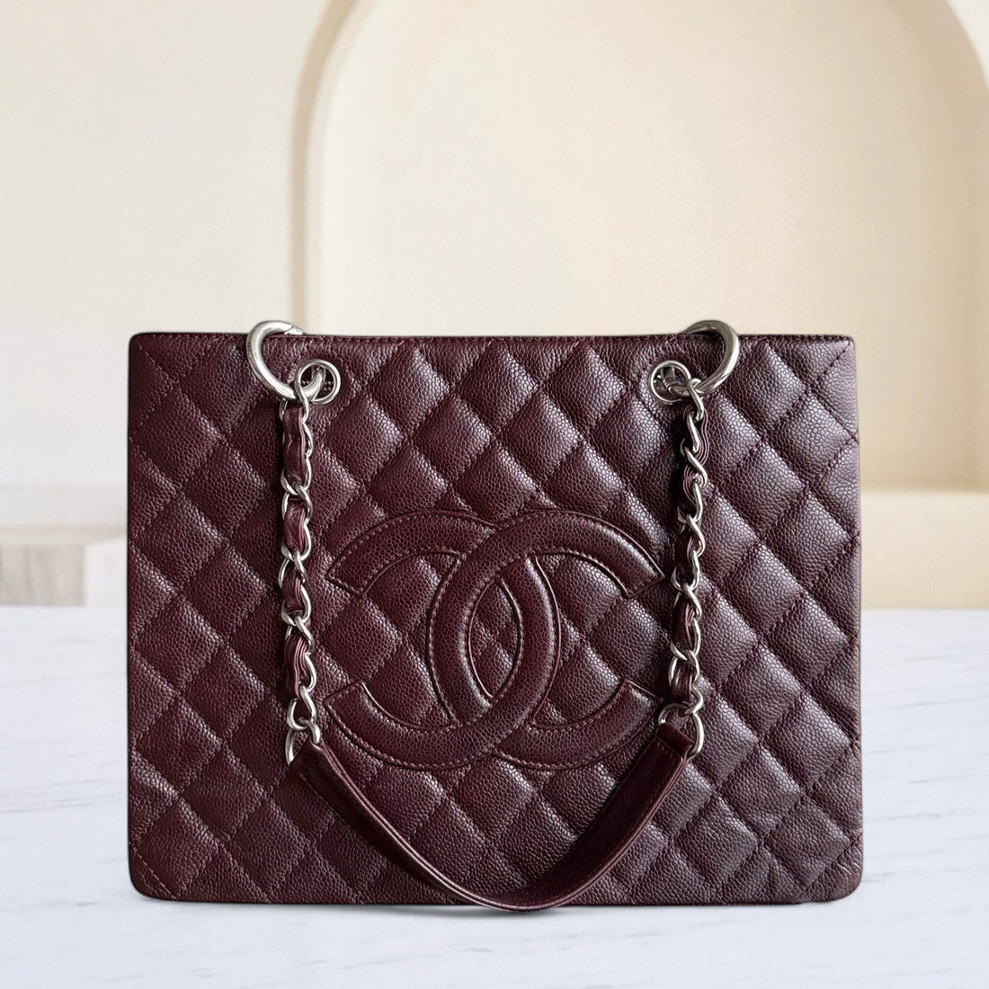 Chanel GST Grand Shopping Tote  - Togo/epsom/caviar/clemence/callfskin/cowhide/lambskin Quilted Burgundy Grained CalBNkin Silver Hardware Series 11