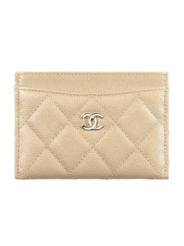 Classic Gold Hardware Grained Shiny CalBNkin Card Wallet Beige Chanel