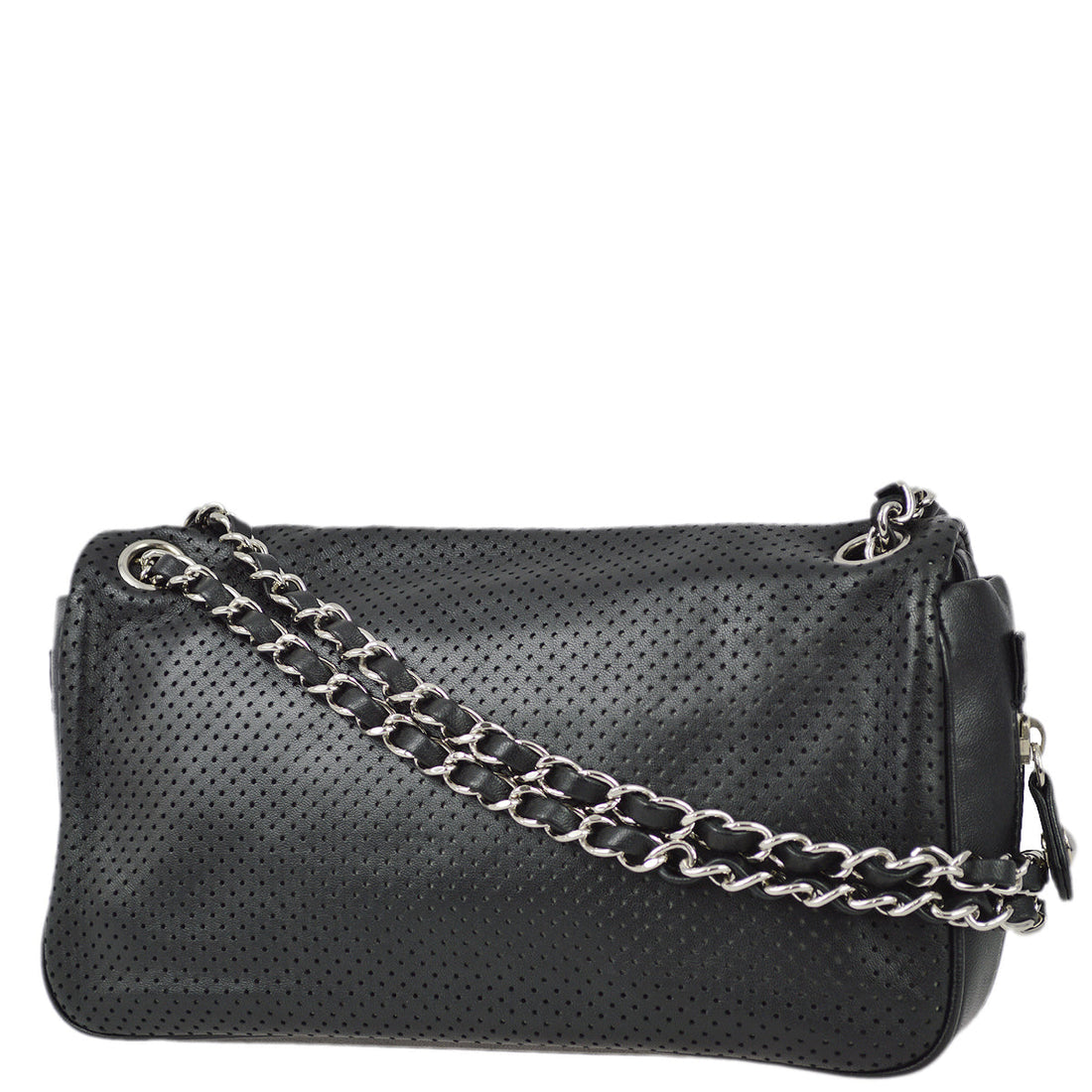 Top Quality Chanel 2008-2009 Black Perforated Lambskin Flap Shoulder Bag
