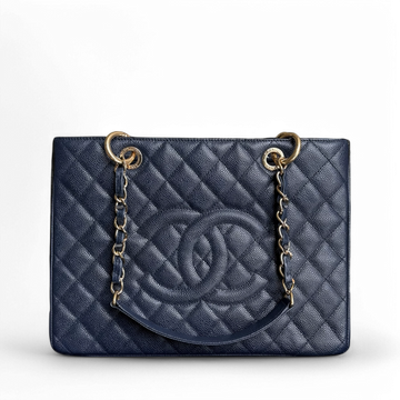 Chanel GST Grand Shopping Tote - Togo/epsom/caviar/clemence/callfskin/cowhide/lambskin Quilted Dark Blue Gold Hardware Series 19