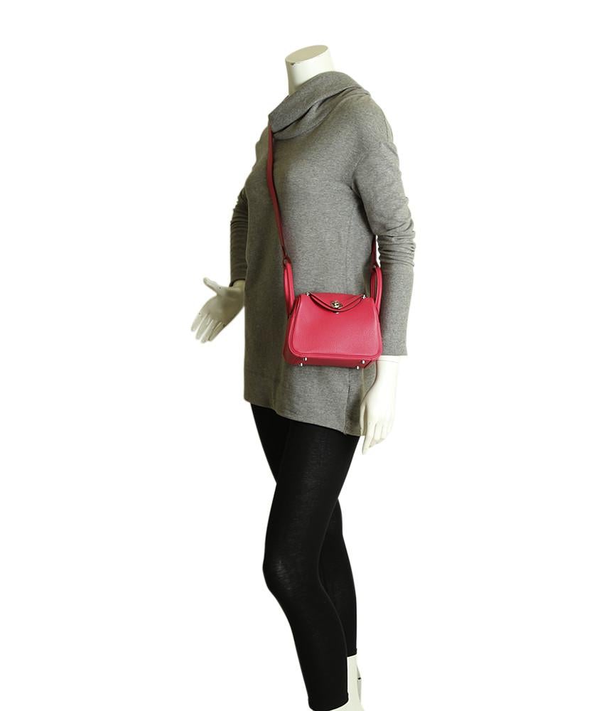 Hermes Mini Lindy 20 Rose Extreme Taurillon Leather 2- Way Bag