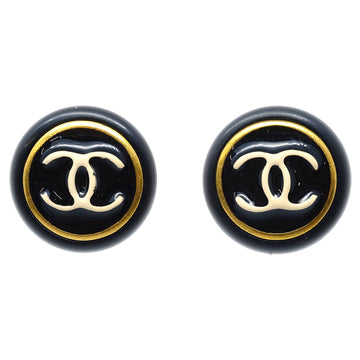 Chanel Button Earrings Black 97P