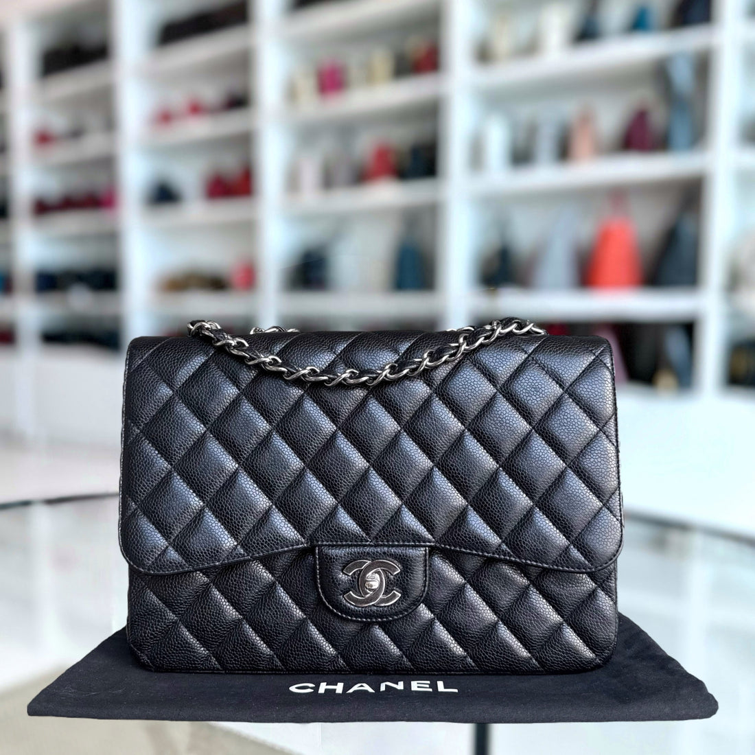 Chanel Classic Flap Jumbo - Single Flap Togo/epsom/caviar/clemence/callfskin/cowhide/lambskin 30CM Quilted Black Silver Hardware Series 13