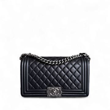 Chanel Boy Medium - 25CM Quilted CalBNkin Black Ruthenium Silver Hardware Series 19