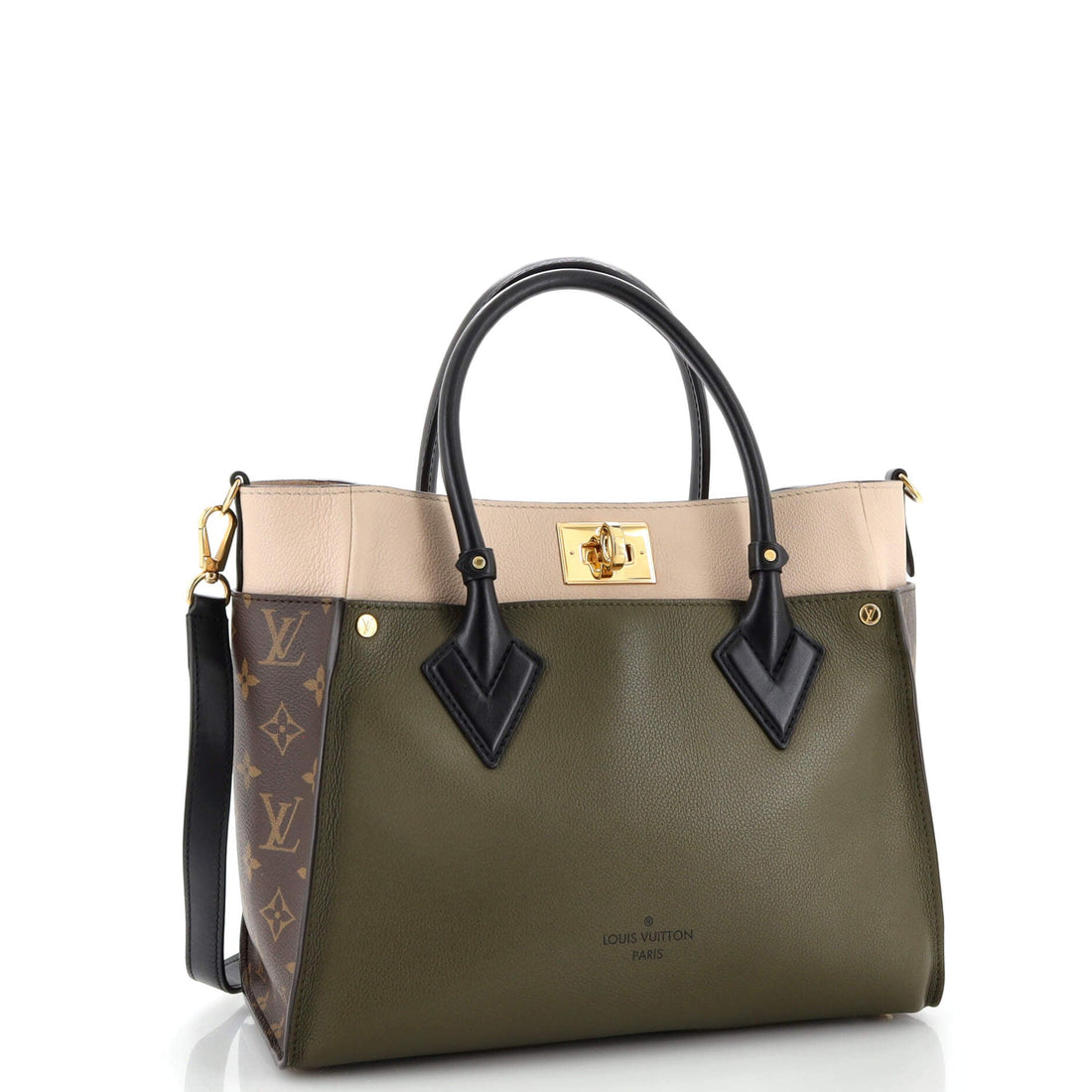 On My Side Tote Leather with Monogram Canvas MM