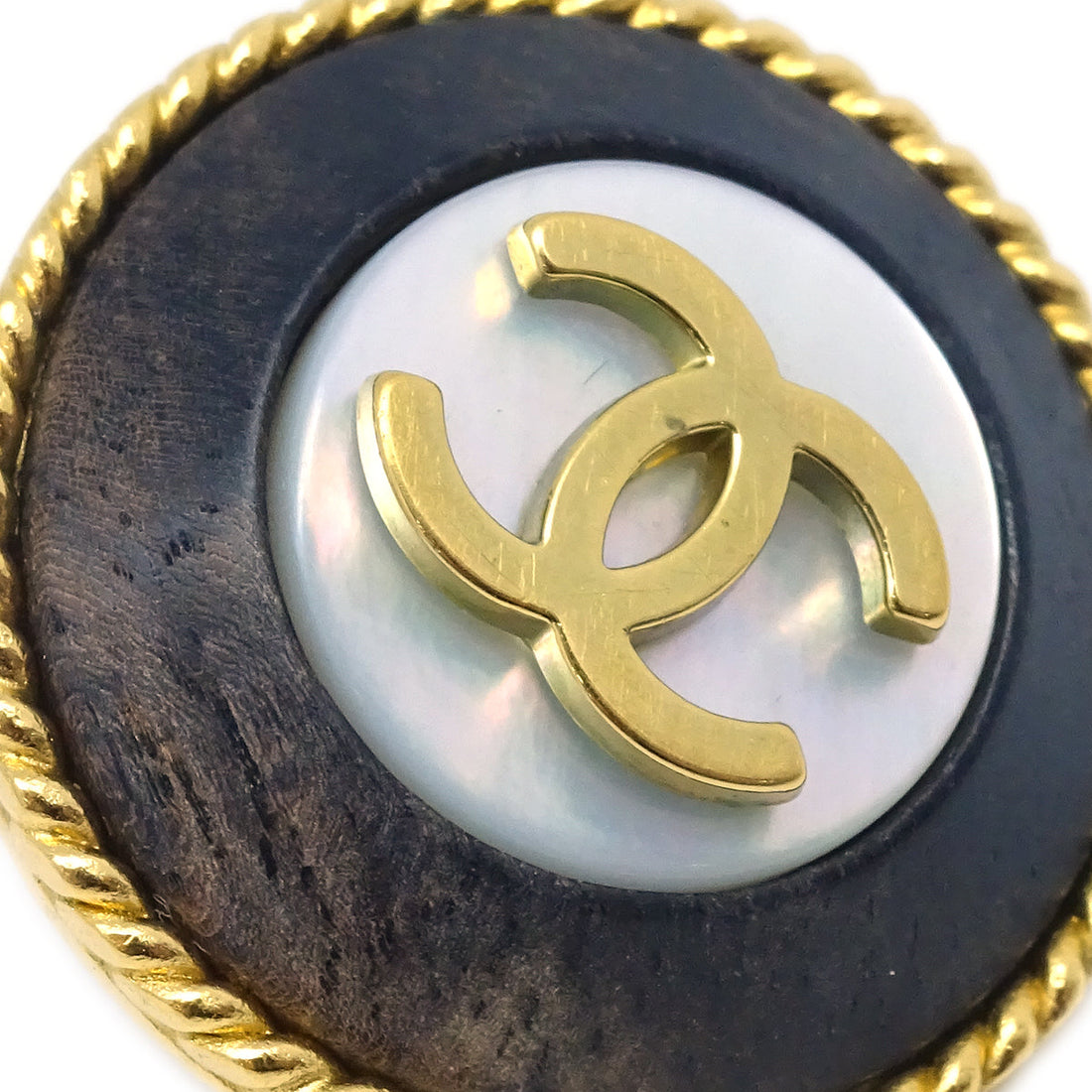 Chanel Gold Black Button Earrings Clip-On 95P