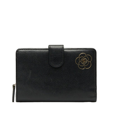 Chanel CAMERIA COCOno mark Folding Wallet Black Leather  CHANEL