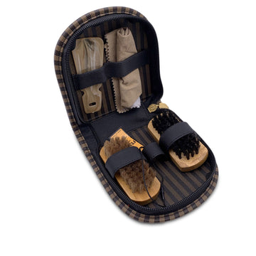 FENDI  Black Canvas Pequin Shoe Shine Set Kit Zippered Pouch