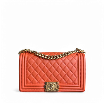 Chanel Boy Medium - 25CM Quilted ClaBNkin Caramel Aged Gold Hardware Series 20