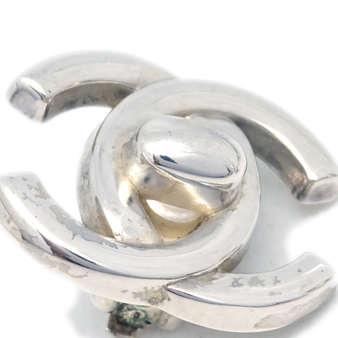 Chanel CC Turnlock Earrings Clip-On Silver Small 96A