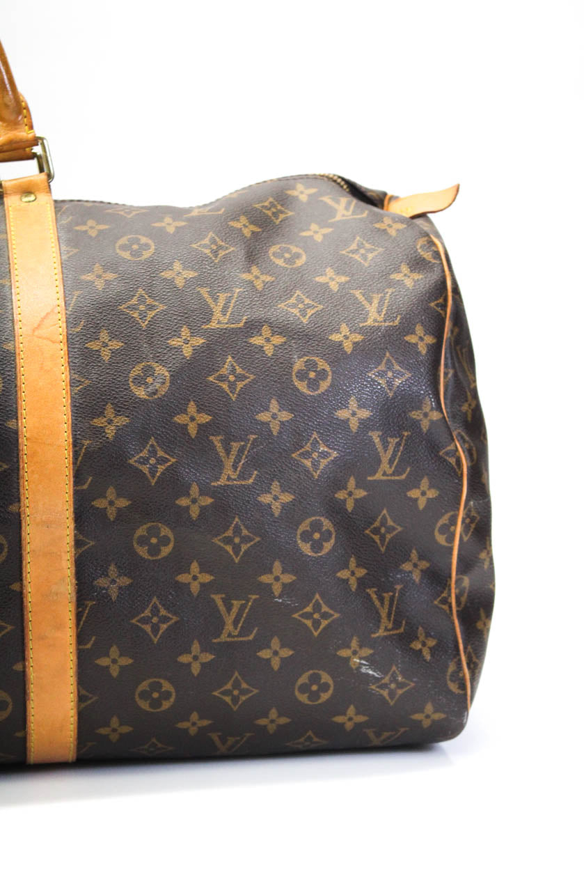 Louis Vuitton Womens Brown Monogram Canvas Keepall Zip Duffle Bag Handbag