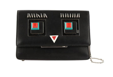 Fendi Wallet on Chain Monster Black CalBNkin Leather Cross Body Bag