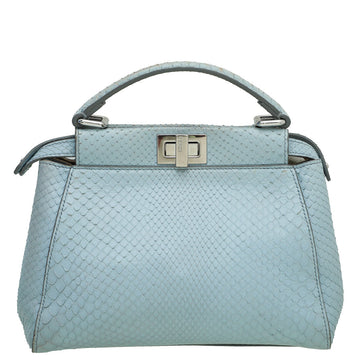 Fendi Light Blue Python Embroidered Peekaboo Bag