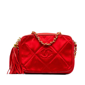 Chanel Matrases Cocono mark Chain Fringe Chain houlder Bag Red Leather Saten  Chanel
