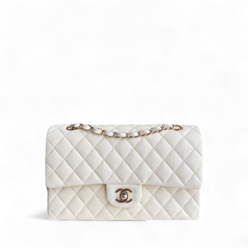 Chanel Classic Flap Medium - Togo/epsom/caviar/clemence/callfskin/cowhide/lambskin 25CM Quilted Grained CalBNkin White Gold Hardware Series 26
