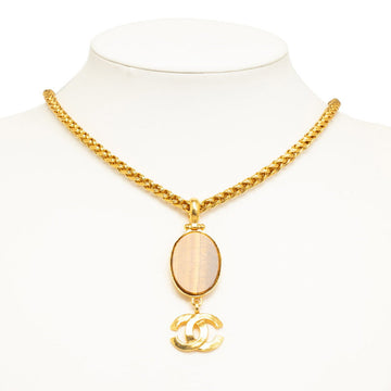Top Quality Chanel  Coco Mark Tiger Eye Oval Necklace Gold Plated Women's