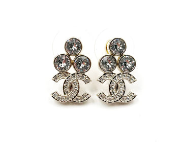 Top Quality Chanel Brand New Gold 3 Round Crystal CC Small Piercing Earrings