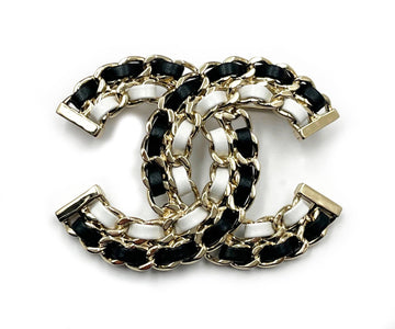 Top Quality Chanel Brand New Gold CC Black White Leather Chain Large Brooch