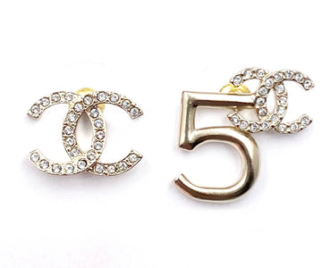 Chanel Brand New Gold CC Crystal  Asymmetrical Piercing Earrings