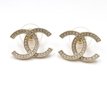 Top Quality Chanel Classic Gold CC Thin Crystal Large Piercing Earrings
