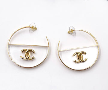 Top Quality Chanel Brand New Gold CC Transparent Large Hoop Earrings
