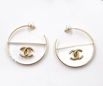 Chanel Brand New Gold CC Transparent Large Hoop Earrings