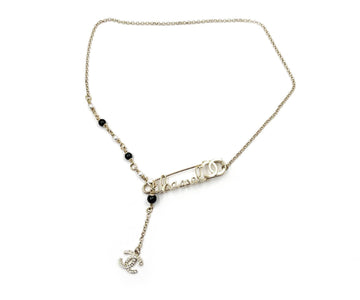 Chanel Brand New Rare Light Gold Safety Pin Pearl Necklace