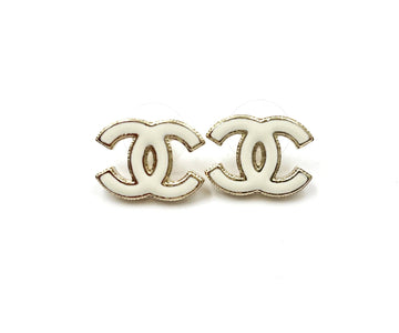 Top Quality Chanel Brand New Gold CC White Enamel Reissued Piercing Earrings