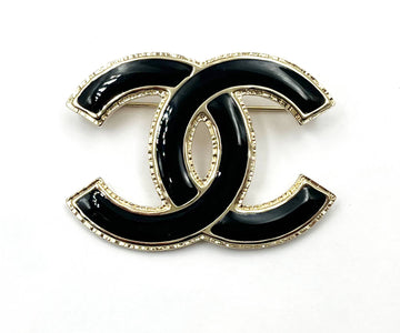 Top Quality Chanel Brand New Classic Gold CC Frame Black Brooch
