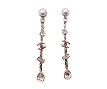 Top Quality Chanel Brand New Pearl Gold CC Rectangle Round Drop Dangle Long Piercing Earrings