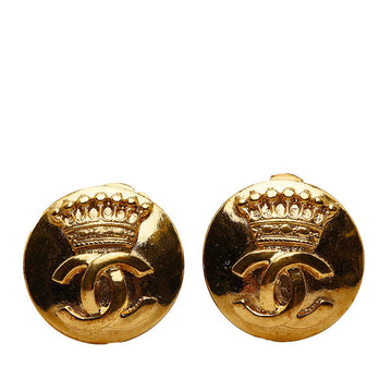 Top Quality Chanel  Coco Mark Round Crown Earrings Gold Plated Women's