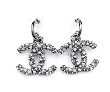Top Quality Chanel Brand New Grey CC Crystal Pearl XL Piercing Earrings