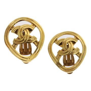 Chanel COCO Mark Clip-on Earring Gold Tone CC Auth amgA