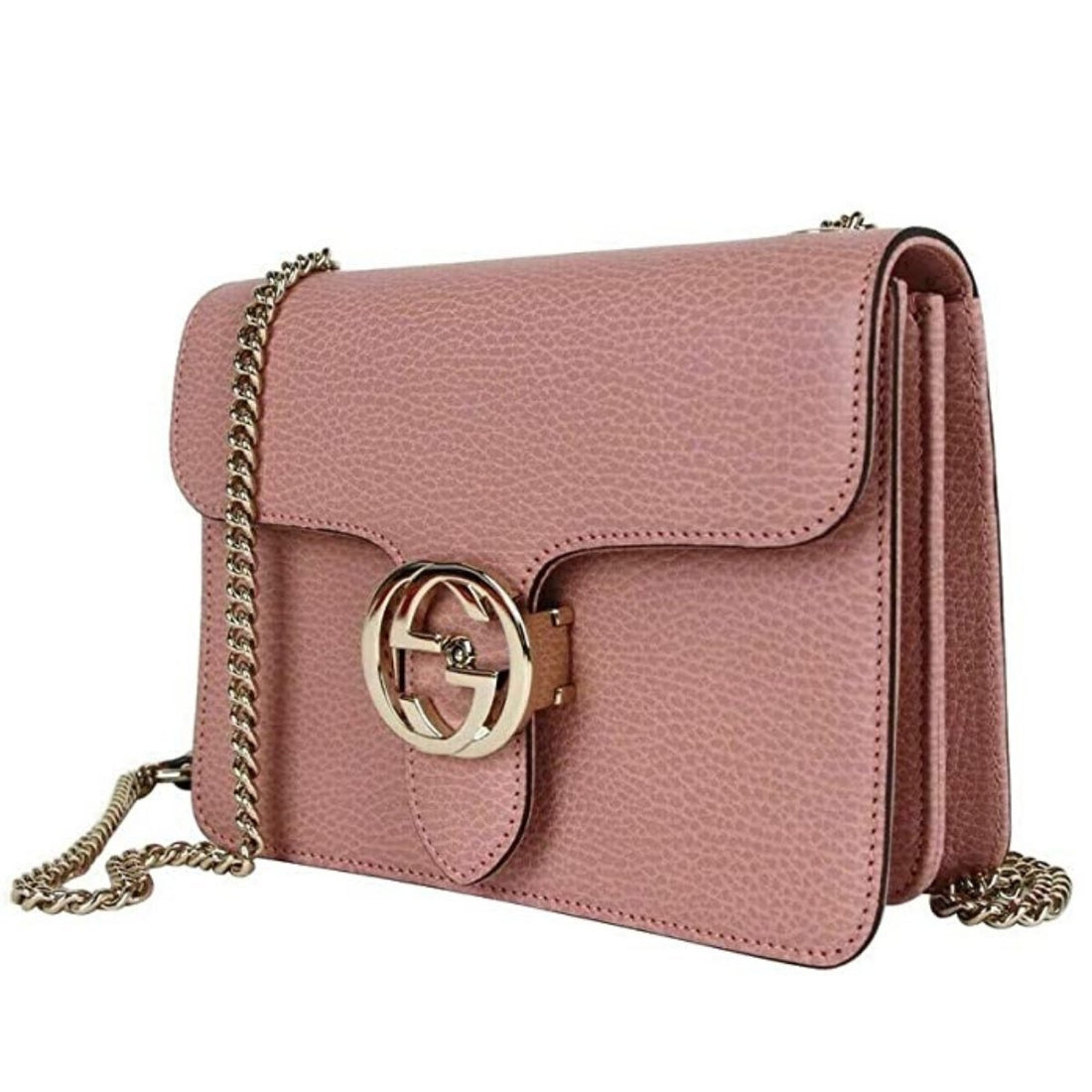 Soft Pink Leather Interlocking G Chain Crossbody Bag