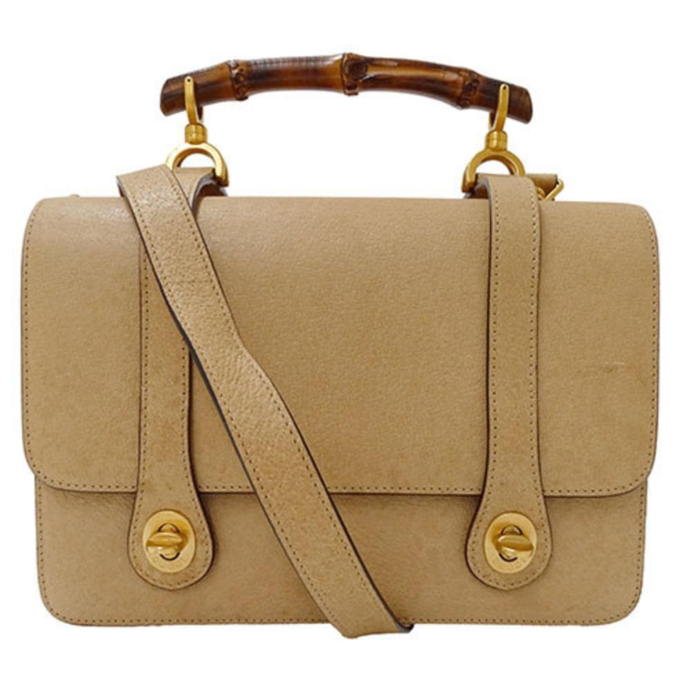 Beige Leather Gucci Bamboo