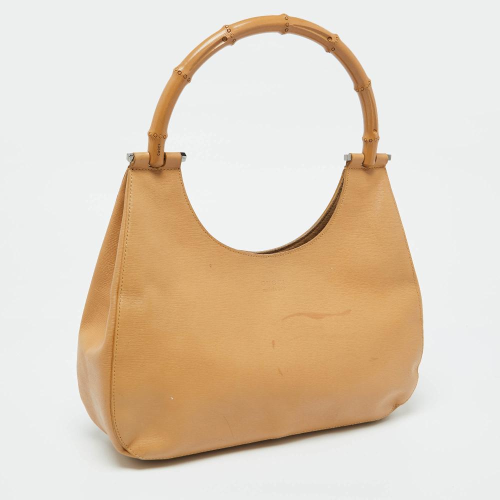 Beige Leather Gucci Bamboo